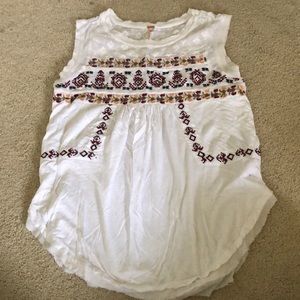 Embroidered Top with Linen Neckline Detail